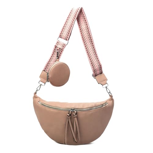 Damen Tasche Crossbody Schultertasche Gürteltasche Messenger-Tasche Hüfttasche Bauchtasche Umhängetasche Cross-Over Bodybag Handytasche Leder Optik Apricot L von ITALYSHOP24