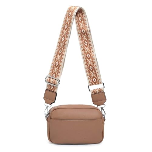 Damen Tasche Gürteltasche Brusttasche Umhängetasche Schultertasche Bauchtasche Crossbody Bag Hüfttasche Handtasche Abendtasche Kunstelder Apricot von ITALYSHOP24