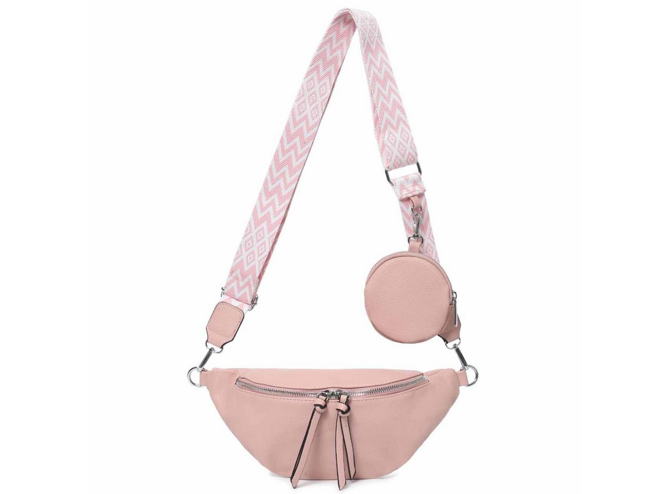 ITALYSHOP24 Bauchtasche Damen Brusttasche Crossover Umhängetasche CrossBody Bag Geldtasche (Spar-Set aus einer Tasche mit einem breitem Muster Stoffgurt/Umhängeband), Bodybag, Handytasche, Hüfttasche, Schultertasche, leicht Gewicht von ITALYSHOP24