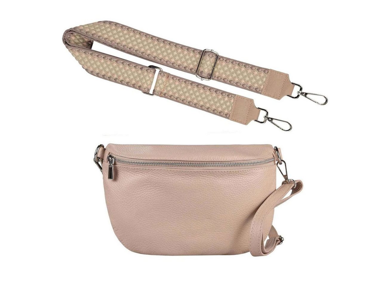 ITALYSHOP24 Bauchtasche Made in Italy Damen Leder Brusttasche Gürteltasche CrossBody Bodybag (Spar-Set aus einer Tasche mit dem Ledergurt und einem breitem Stoffgurt/Umhängeband), 1 Tasche & 2 Gurte, Schultertasche, Umhängetasche mit 2 Schulterriemen von ITALYSHOP24