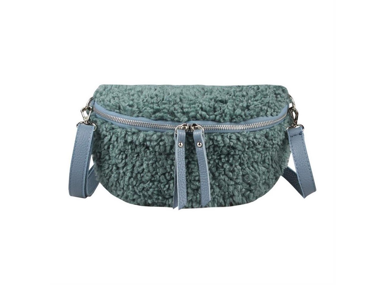 ITALYSHOP24 Bauchtasche Damen Teddyfell Plüsch Hüfttasche CrossBody Leder, als Schultertasche, Gürteltasche, Umhängetasche tragbar von ITALYSHOP24