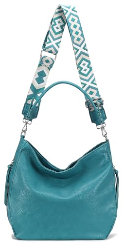 OBC Damen Tasche XXL Shopper Hobo Bag Schultertasche Crossbody Umhängetasche Beuteltasche Handtasche Crossover Leder Optik Türkis von ITALYSHOP24