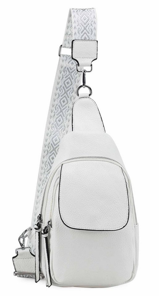 ITALYSHOP24 Schultertasche Damen CrossOver Body bag Sling Brusttasche Umhängetasche Leder Optik (Spar-Set Crossover mit Brustgurt), Rucksack, langes Riemen, leicht, viele Fächer, RV-Fach Rückseite von ITALYSHOP24