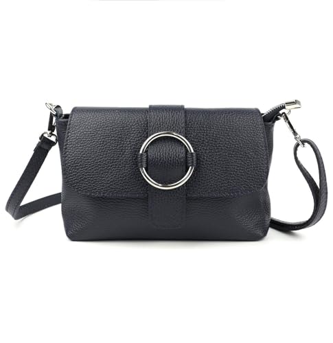 Made in Italy Damen Leder Tasche Umhängetasche Cross Over Body Messenger Bag Echtleder Ledertasche Schultertasche Brusttasche Hüfttasche Gürteltasche Clutch Abendtasche Dunkelblau von ITALYSHOP24