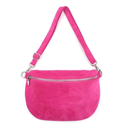 Made in Italy Damen Leder Tasche Brusttasche Gürteltasche Crossbody Hüfttasche Bauchtasche Umhängetasche Wildleder Crossover Schultertasche Handytasche Bodybag Pink von ITALYSHOP24