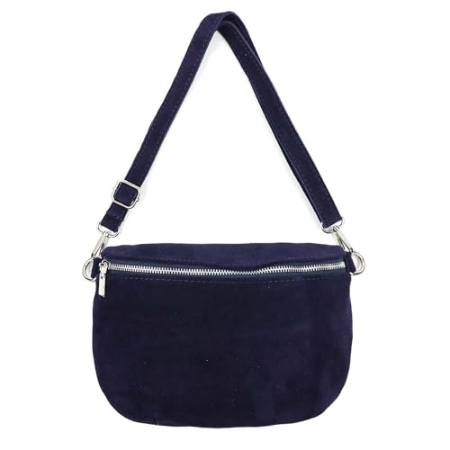 Made in Italy Damen Leder Tasche Gürteltasche Crossbody Hüfttasche Bauchtasche Umhängetasche Wildleder Brusttasche Crossover Bodybag Schultertasche Handytasche Geldtasche Navy M (Wildleder) von ITALYSHOP24