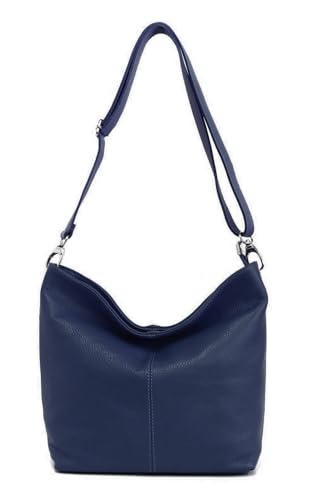 Made in Italy Damen Leder Tasche Umhängetasche Shopper Cross Over Body Bag Handtasche Ledertasche Schultertasche Hobo Bag Dunkelblau von ITALYSHOP24