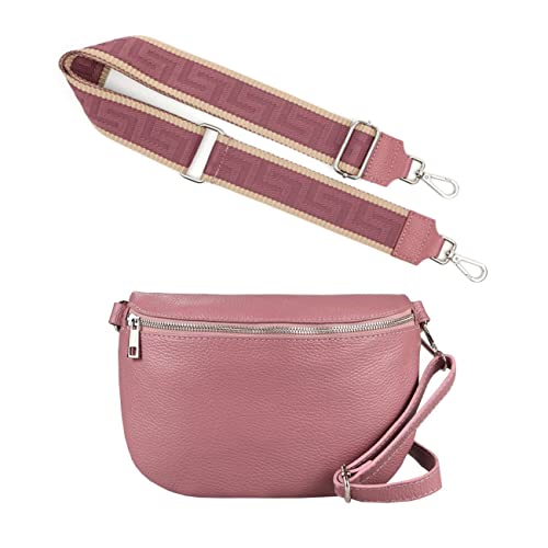 Made in Italy OBC Damen Set Gürteltasche + Schultergurt Leder Crossbody Hüfttasche Bauchtasche Umhängetasche Brusttasche Crossover Bodybag Schultertasche Handy Geldtasche Tasche Altrosa S Gürtel von ITALYSHOP24