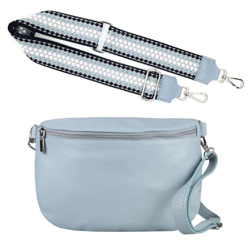 Made in Italy OBC Damen Set Gürteltasche + Schultergurt Leder Crossbody Hüfttasche Bauchtasche Umhängetasche Brusttasche Crossover Bodybag Schultertasche Handy Geldtasche Tasche blau M Gürtel von ITALYSHOP24