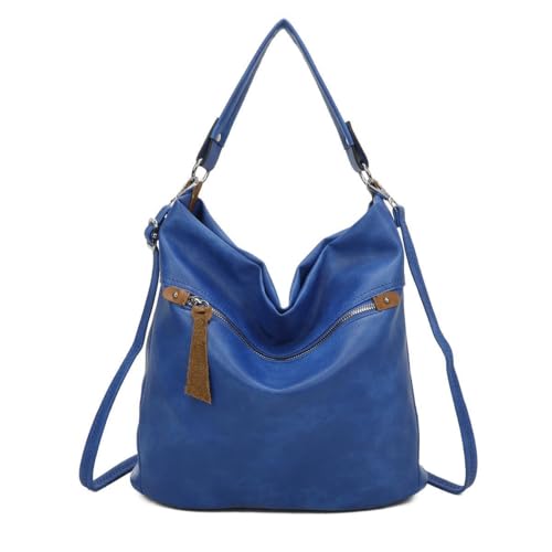 OBC DAMEN TASCHE SHOPPER Hobo-Bag Schultertasche Umhängetasche Handtasche CrossOver Damentasche Beuteltasche Henkeltasche Reise Leder Optik Königsblau von ITALYSHOP24