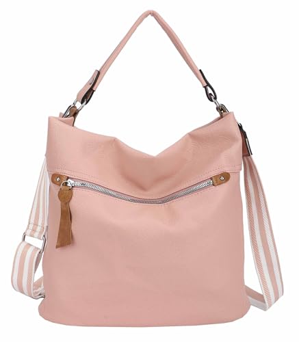 OBC DAMEN TASCHE SHOPPER Hobo-Bag Schultertasche Umhängetasche Handtasche CrossOver Damentasche Beuteltasche Henkeltasche Reise Leder Optik Rosa von ITALYSHOP24