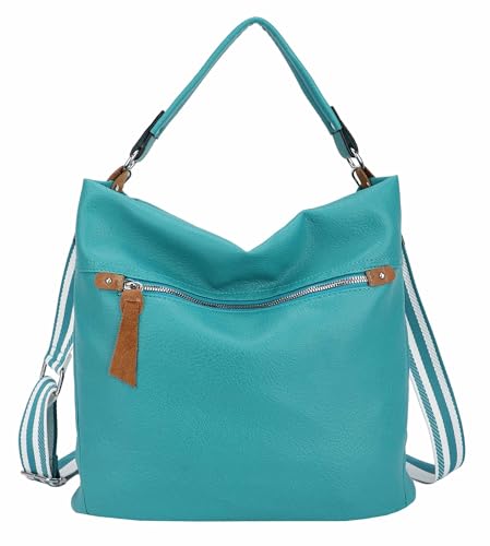 OBC DAMEN TASCHE SHOPPER Hobo-Bag Schultertasche Umhängetasche Handtasche CrossOver Damentasche Beuteltasche Henkeltasche Reise Leder Optik Türkis von ITALYSHOP24