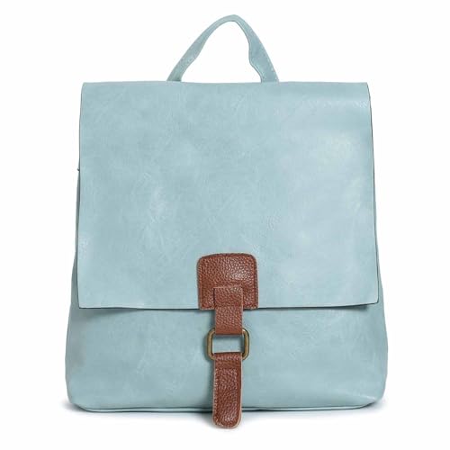 OBC Damen Rucksack Tasche Crossbody Handtasche Messenger Schultertasche Umhängetasche Shopper Vintage Kuriertasche Überschlagtasche Leder Optik Hellblau 32x33x10 cm von ITALYSHOP24