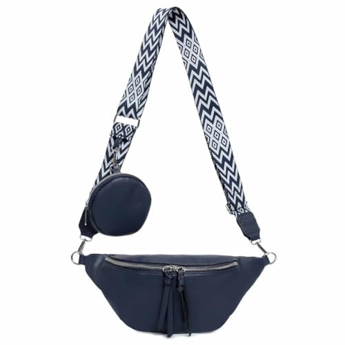 OBC Damen Tasche Brusttasche Crossbody Umhängetasche Handytasche Hüfttasche Cross-Over Bodybag Schultertasche Bauchtasche Gürteltasche Messenger-Tasche Leder Optik Dunkelblau von ITALYSHOP24