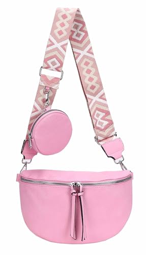 OBC Damen Tasche Crossbody Gürteltasche Brusttasche Umhängetasche Hüfttasche Crossover Bauchtasche Bodybag Schultertasche Handytasche Kunstleder Hellrosa von ITALYSHOP24