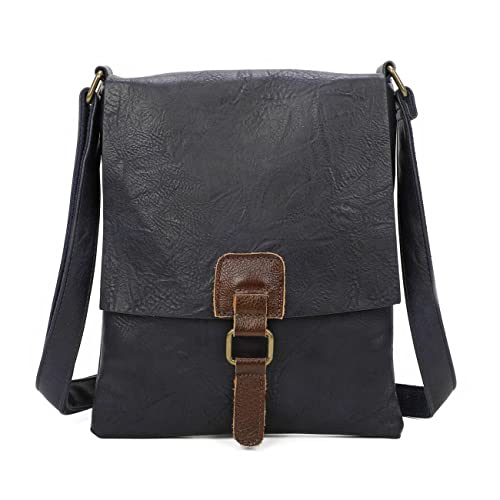 OBC Damen Tasche Crossbody Handtasche Messenger Schultertasche Umhängetasche Shopper Tablettasche bis ca. 7-8 Zoll Henkeltasche Überschlagtasche Leder Optik Dunkelblau von ITALYSHOP24