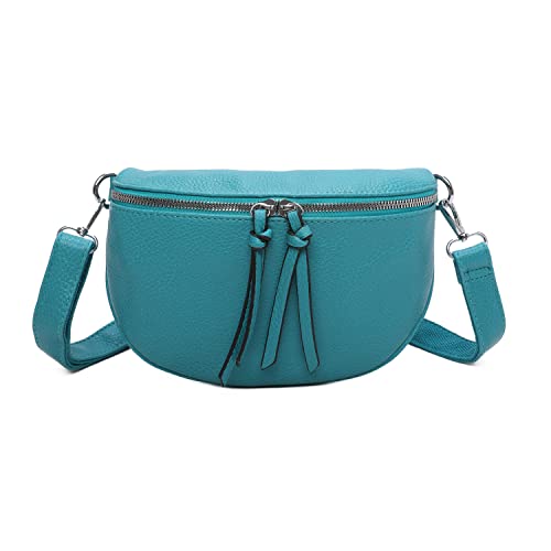 OBC Damen Tasche Gürteltasche Crossbody Hüfttasche Bauchtasche Umhängetasche Cross-Over Bodybag Schultertasche Handytasche Kosmetiktasche Kunst-Leder L313 Türkis 24x15x5 cm von ITALYSHOP24