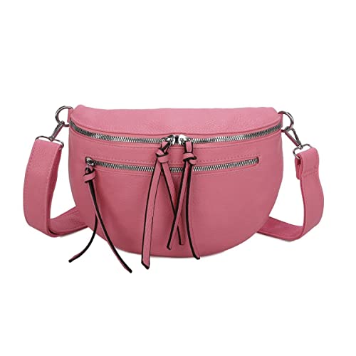 OBC Damen Tasche Gürteltasche Crossbody Leder Optik Hüfttasche Bauchtasche Umhängetasche Cross-Over Bodybag Schultertasche Handytasche Leder Optik Rosa XL von ITALYSHOP24