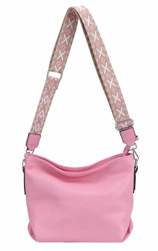 OBC Damen Tasche Shopper Hobo-Bags Crossbody Schultertasche Umhängetasche Handtasche Gürteltasche Crossover Kunst-Leder Pink von ITALYSHOP24