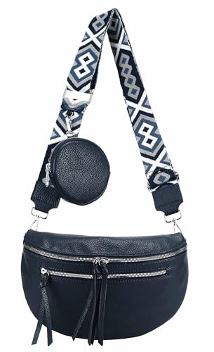 OBC ITALYSHOP24 Damen Tasche Umhängetasche Brusttasche Muster Gürtel Bauchtasche Crossbody Gürteltasche Hüfttasche Crossover Bodybag Schultertasche Handytasche Leder Optik Blau von ITALYSHOP24