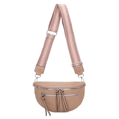 OBC ITALYSHOP24 Damen Tasche Umhängetasche Brusttasche Muster Gürtel Bauchtasche Crossbody Gürteltasche Hüfttasche Crossover Bodybag Schultertasche Handytasche Leder Optik Rosa S von ITALYSHOP24