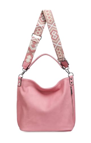 OBC XXL Damen Tasche mit 2 Gürtel Shopper Schultertasche Umhängetasche Hobo Bag Reisetasche Handtasche für Schule Freizeit Beuteltasche Urlaub Weekender Leder Optik Rosa von ITALYSHOP24