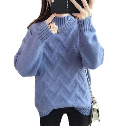 ITAMCO Herbst und Winter Damen Rollkragenpullover aus Kaschmir, lässiger Zopfpullover mit Langen Ärmeln, lockerer Pullover (Color : Blue, Size : 40-70kg) von ITAMCO