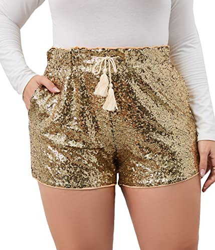Damen Sommer Pailletten Shorts Hohe Taille Casual Lose A Linie Hot Pants Sparkly Clubwear Night-Out Skorts, Gold, XX-Large von IUALXYBB