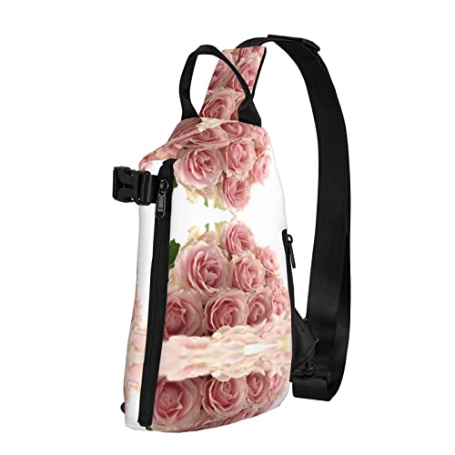 Diagonale Schultertasche mit rosa Rosen, Rosen- und Blumenmuster, Umhängetasche, Schultertasche, Brusttasche für Damen und Herren, Reise- und Wander-Tagesrucksack Diagonale Schultertasche mit rosa Rosen, Rosen- und Blumenmuster, Umhängetasche, Schultertasche, Brusttasche für Damen und Herren, Reise- und Wander-Tagesrucksack von IUBBKI