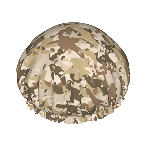 Duschhaube mit Camouflage-Musik-Motiv, 1er-Set, große Öffnung, Stretch-Badekappe mit elastischem Seil, wasserdichter doppellagiger Badehut, wiederverwendbar, Bade-Haarkappe für Damen, Herren und Kinde von IUBBKI