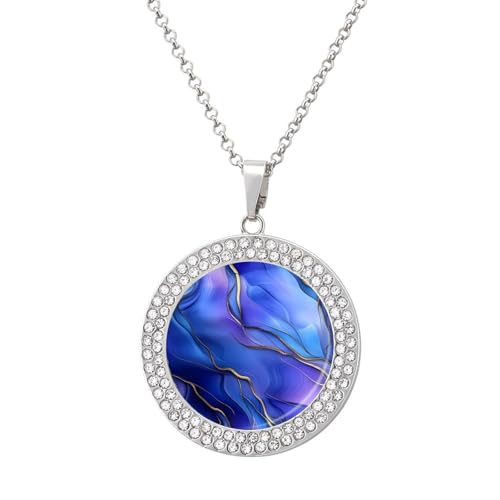 IUBBKI Blau-violette Jade-Textur-Goldstreifen-Anhänger-Halskette für Frauen, runde Diamant-Halskette, Schmuckanhänger IUBBKI Blau-violette Jade-Textur-Goldstreifen-Anhänger-Halskette für Frauen, runde Diamant-Halskette, Schmuckanhänger von IUBBKI