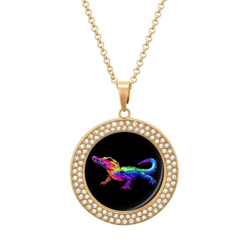 IUBBKI Bunte Halskette mit Anhänger im Krokodilmuster für Damen, runde Diamant-Halskette, Schmuckanhänger IUBBKI Bunte Halskette mit Anhänger im Krokodilmuster für Damen, runde Diamant-Halskette, Schmuckanhänger von IUBBKI