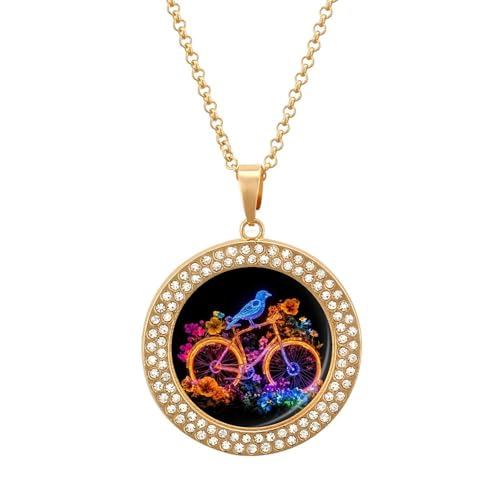 IUBBKI Halskette mit Anhänger „Blumenfahrrad mit blauem Vogel für Damen, runde Diamant-Halskette, Schmuckanhänger IUBBKI Halskette mit Anhänger „Blumenfahrrad mit blauem Vogel für Damen, runde Diamant-Halskette, Schmuckanhänger von IUBBKI