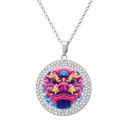 IUBBKI Halskette mit Anhänger „Chinesischer Löwe tanzt für Damen, runde Diamant-Halskette, Schmuckanhänger IUBBKI Halskette mit Anhänger „Chinesischer Löwe tanzt für Damen, runde Diamant-Halskette, Schmuckanhänger von IUBBKI
