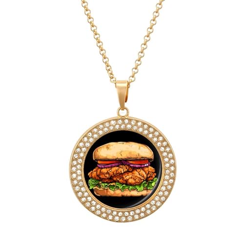 IUBBKI Halskette mit Anhänger „Fried Chicken Sandwich Fast Food für Damen, runde Diamant-Halskette, Schmuckanhänger IUBBKI Halskette mit Anhänger „Fried Chicken Sandwich Fast Food für Damen, runde Diamant-Halskette, Schmuckanhänger von IUBBKI