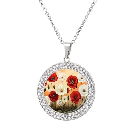 IUBBKI Halskette mit Anhänger „Rote Mohnblume für Damen, rund, Diamant-Halskette, Schmuckanhänger IUBBKI Halskette mit Anhänger „Rote Mohnblume für Damen, rund, Diamant-Halskette, Schmuckanhänger von IUBBKI