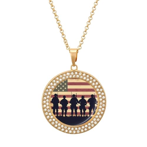 IUBBKI Halskette mit Anhänger „US-Staatsflagge, Militärsoldaten, Armee, für Damen, runde Diamantkette, Schmuckanhänger IUBBKI Halskette mit Anhänger „US-Staatsflagge, Militärsoldaten, Armee, für Damen, runde Diamantkette, Schmuckanhänger von IUBBKI