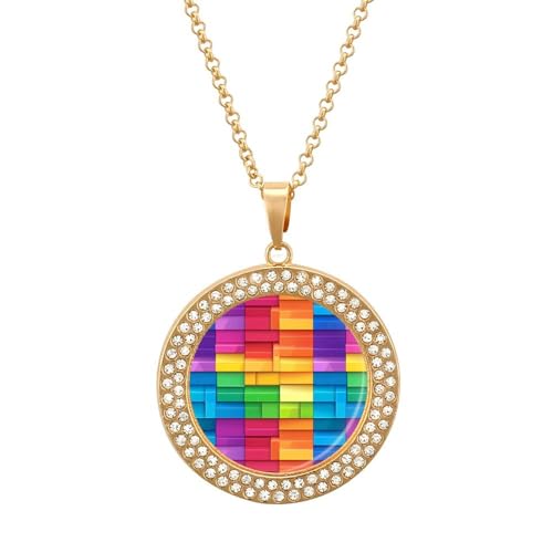 IUBBKI Halskette mit Anhänger in Regenbogen-Optik mit bunten Blöcken für Damen, runde Diamant-Halskette, Schmuckanhänger IUBBKI Halskette mit Anhänger in Regenbogen-Optik mit bunten Blöcken für Damen, runde Diamant-Halskette, Schmuckanhänger von IUBBKI