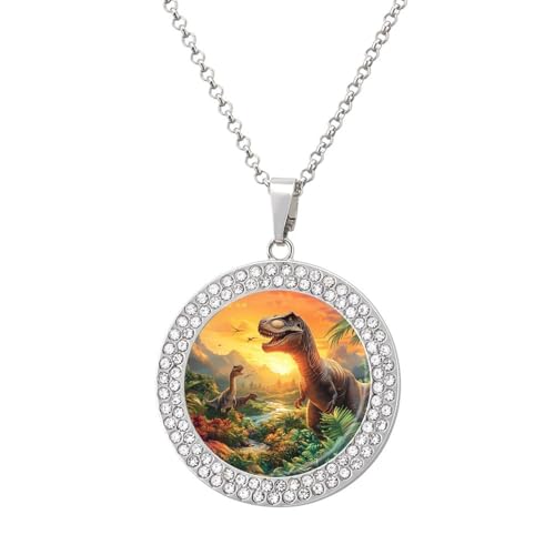 IUBBKI Halskette mit Dinosaurier-Anhänger für Damen, runde Diamant-Halskette, Schmuckanhänger IUBBKI Halskette mit Dinosaurier-Anhänger für Damen, runde Diamant-Halskette, Schmuckanhänger von IUBBKI