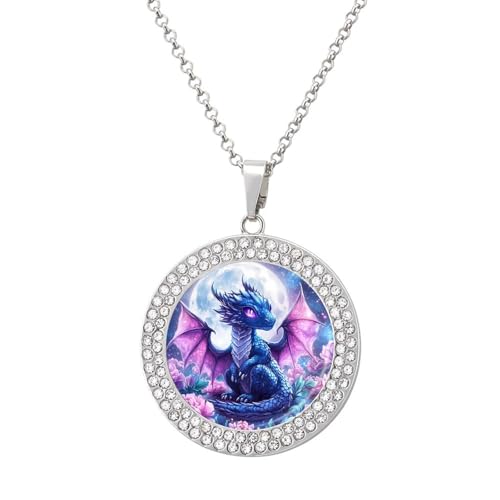 IUBBKI Halskette mit Drachen-Pfingstrosen-Blumen-Anhänger für Damen, runde Diamant-Halskette, Schmuckanhänger IUBBKI Halskette mit Drachen-Pfingstrosen-Blumen-Anhänger für Damen, runde Diamant-Halskette, Schmuckanhänger von IUBBKI