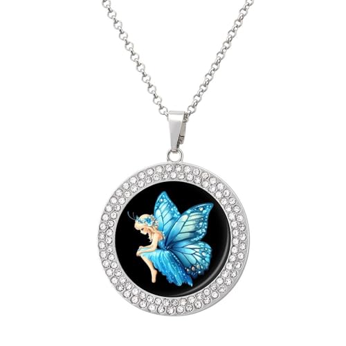 IUBBKI Halskette mit Feen-Schmetterlings-Anhänger für Damen, runde Diamant-Halskette, Schmuckanhänger IUBBKI Halskette mit Feen-Schmetterlings-Anhänger für Damen, runde Diamant-Halskette, Schmuckanhänger von IUBBKI