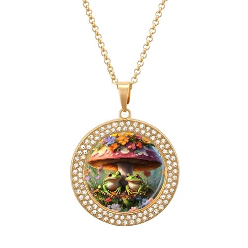 IUBBKI Halskette mit Frosch- und Pilz-Anhänger für Damen, runde Diamant-Halskette, Schmuckanhänger IUBBKI Halskette mit Frosch- und Pilz-Anhänger für Damen, runde Diamant-Halskette, Schmuckanhänger von IUBBKI