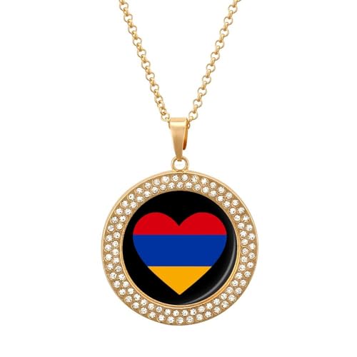 IUBBKI Halskette mit Herzanhänger mit armenischer Flagge für Frauen, runde Diamantkette, Schmuckanhänger IUBBKI Halskette mit Herzanhänger mit armenischer Flagge für Frauen, runde Diamantkette, Schmuckanhänger von IUBBKI