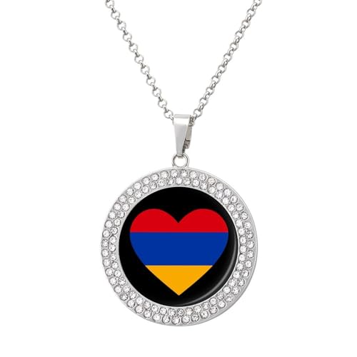 IUBBKI Halskette mit Herzanhänger mit armenischer Flagge für Frauen, runde Diamantkette, Schmuckanhänger IUBBKI Halskette mit Herzanhänger mit armenischer Flagge für Frauen, runde Diamantkette, Schmuckanhänger von IUBBKI
