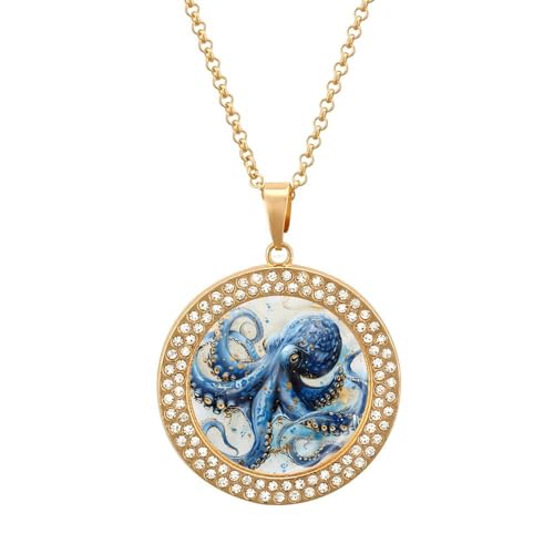 IUBBKI Halskette mit Oktopus-Anhänger in Blau und Gold für Damen, runde Diamant-Halskette, Schmuckanhänger IUBBKI Halskette mit Oktopus-Anhänger in Blau und Gold für Damen, runde Diamant-Halskette, Schmuckanhänger von IUBBKI