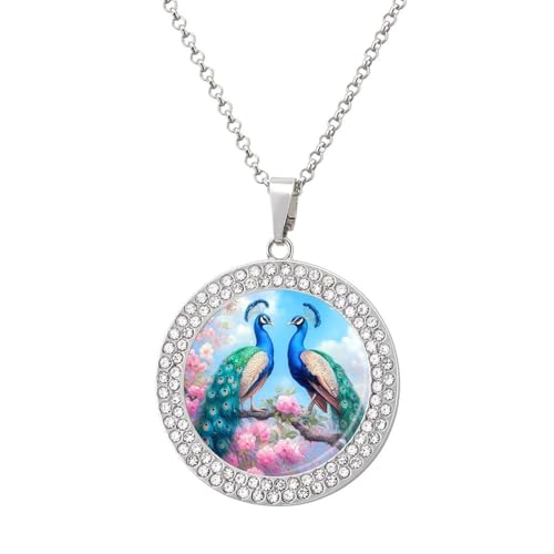 IUBBKI Halskette mit Pfauen-Anhänger für Damen, runde Diamant-Halskette, Schmuckanhänger IUBBKI Halskette mit Pfauen-Anhänger für Damen, runde Diamant-Halskette, Schmuckanhänger von IUBBKI