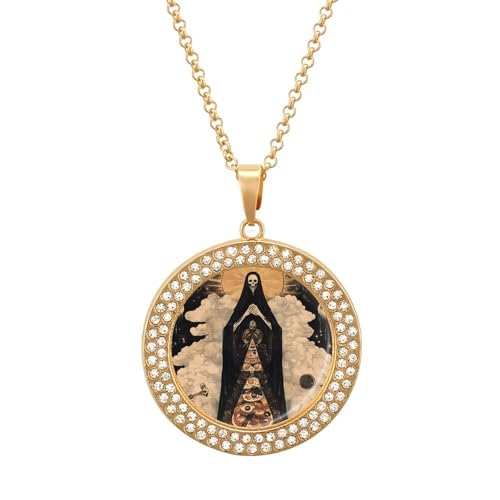 IUBBKI Halskette mit Zauberer-Totenkopf-Anhänger für Damen, runde Diamant-Halskette, Schmuckanhänger IUBBKI Halskette mit Zauberer-Totenkopf-Anhänger für Damen, runde Diamant-Halskette, Schmuckanhänger von IUBBKI