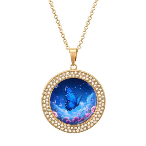 IUBBKI Halskette mit blauem Schmetterlingsanhänger für Damen, runde Diamantkette, Schmuckanhänger IUBBKI Halskette mit blauem Schmetterlingsanhänger für Damen, runde Diamantkette, Schmuckanhänger von IUBBKI