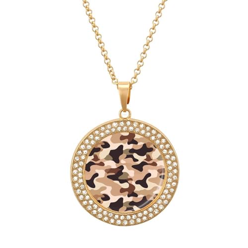 IUBBKI Halskette mit braunem Camouflage-Anhänger für Damen, runde Diamant-Halskette, Schmuckanhänger IUBBKI Halskette mit braunem Camouflage-Anhänger für Damen, runde Diamant-Halskette, Schmuckanhänger von IUBBKI