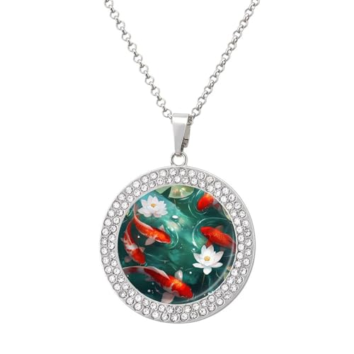 IUBBKI Halskette mit japanischem Fisch-Anhänger für Damen, runde Diamant-Halskette, Schmuckanhänger IUBBKI Halskette mit japanischem Fisch-Anhänger für Damen, runde Diamant-Halskette, Schmuckanhänger von IUBBKI
